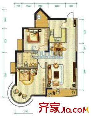 逸靜豐豪戶型圖戶型圖 2室2廳1衛(wèi)1廚