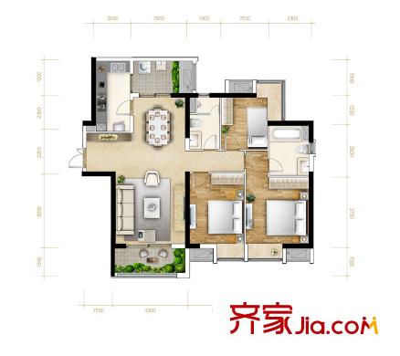 重慶天地雍江翠平方米戶型圖一期4-7號(hào)樓04-31F標(biāo)準(zhǔn)層4戶型 3室2廳2衛(wèi)1廚