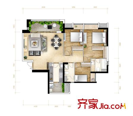 重慶天地雍江翠平方米戶型圖一期4-7號(hào)樓04-31F標(biāo)準(zhǔn)層3戶型 3室2廳2衛(wèi)1廚