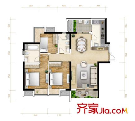 重慶天地雍江翠平方米戶型圖一期4-7號樓04-31F標(biāo)準(zhǔn)層1戶型 3室2廳1衛(wèi)1廚
