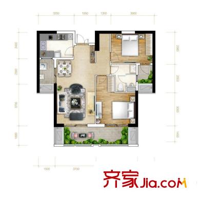重慶天地雍江翠平方米戶型圖一期4-7號(hào)樓04-31F標(biāo)準(zhǔn)層5戶型 2室2廳1衛(wèi)1廚