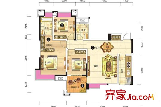 申佳上海時光一期3號樓標準層B1戶型 2室2廳1衛(wèi)1廚