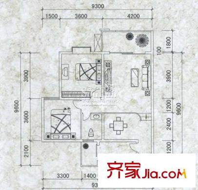 空港圣地戶型圖典藏戶型 2室2廳1衛(wèi)1廚