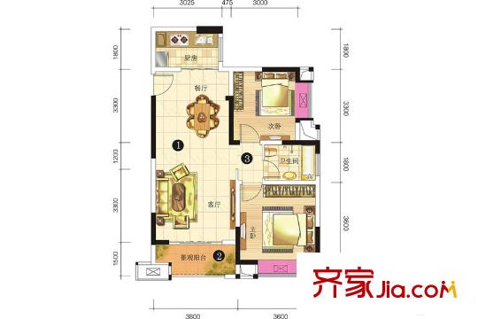 申佳上海時光一期3號樓標準層A1戶型 2室2廳1衛(wèi)1廚