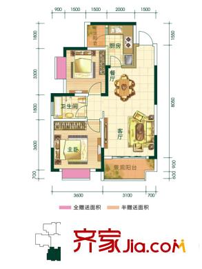 申佳上海時光一期8號樓標準層A戶型 2室2廳2衛(wèi)1廚