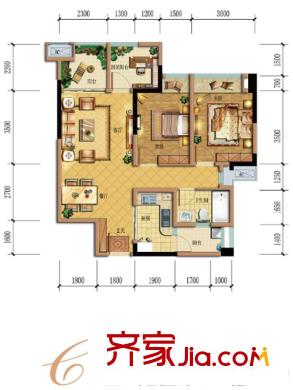 同景優(yōu)活城一期5、6號(hào)樓標(biāo)準(zhǔn)層C戶(hù)型 2室2廳1衛(wèi)1廚
