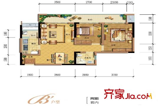 同景優(yōu)活城一組團(tuán)高層標(biāo)準(zhǔn)層B'戶(hù)型 2室2廳1衛(wèi)1廚
