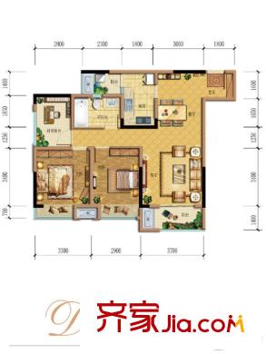 同景優(yōu)活城一期5、6號(hào)樓標(biāo)準(zhǔn)層D戶(hù)型 2室2廳1衛(wèi)1廚
