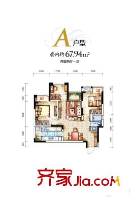 融匯溫泉城童話里一期D區(qū)3號(hào)樓A戶型 2室1廳1衛(wèi)1廚