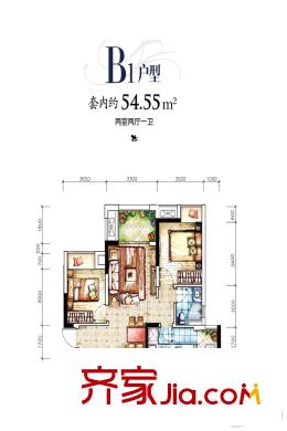 融匯溫泉城童話里一期E4號(hào)樓標(biāo)準(zhǔn)層B1戶型 2室2廳1衛(wèi)1廚