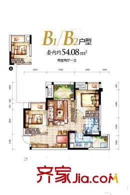 融匯溫泉城童話里一期D區(qū)3號(hào)樓B1/B2戶型 2室2廳1衛(wèi)1廚