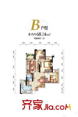 融匯溫泉城童話里一期D區(qū)4號(hào)樓B戶型 2室2廳1衛(wèi)1廚