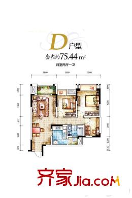 融匯溫泉城童話里一期D區(qū)3號(hào)樓D戶型 2室2廳1衛(wèi)1廚