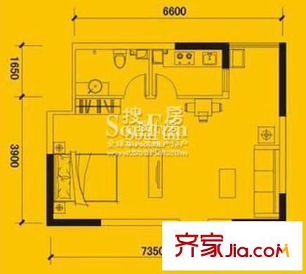 煌華新紀(jì)元戶型圖1號樓5#單間配套 1室1廳1衛(wèi)1廚