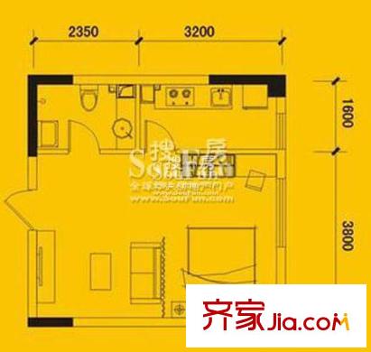 煌華新紀(jì)元戶型圖1號樓3#單間配套 1室1衛(wèi)1廚
