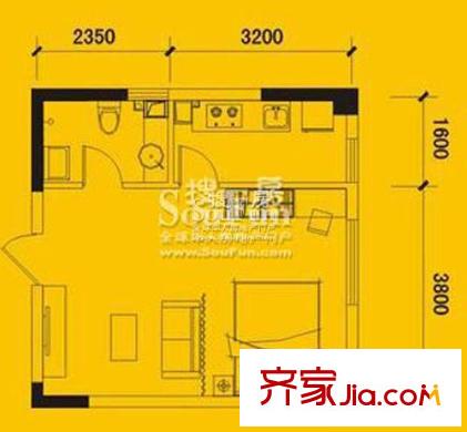 煌華新紀(jì)元戶型圖1號樓1#單間配套 1室1衛(wèi)1廚