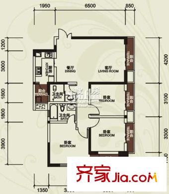 金陽牛津街小區(qū)戶型圖1-3棟-07 3室2廳2衛(wèi)1廚