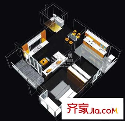 V8區(qū)戶型圖4號樓3號房 1室2廳1衛(wèi)1廚