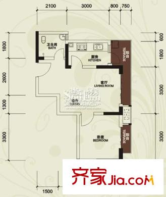 金陽牛津街小區(qū)戶型圖4棟-07 1室2廳1衛(wèi)1廚