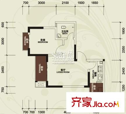金陽牛津街小區(qū)戶型圖4棟-02 1室2廳1衛(wèi)1廚