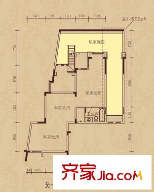 旭輝朗香郡戶型圖三期42號樓負一層Dz2-1戶型 3室2廳2衛(wèi)1廚