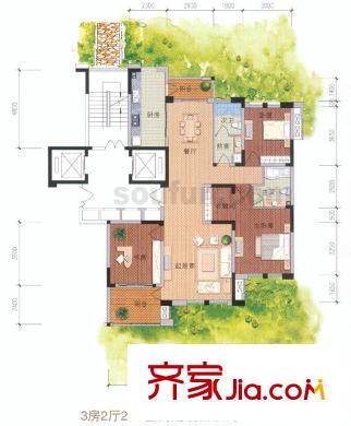 天江鼎城戶型圖雅園小高層3號(hào)B戶型 3室2廳2衛(wèi)1廚