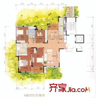 天江鼎城戶型圖雅園小高層2號(hào)A戶型 4室2廳2衛(wèi)1廚