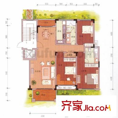 天江鼎城戶型圖F戶型 3室2廳2衛(wèi)1廚