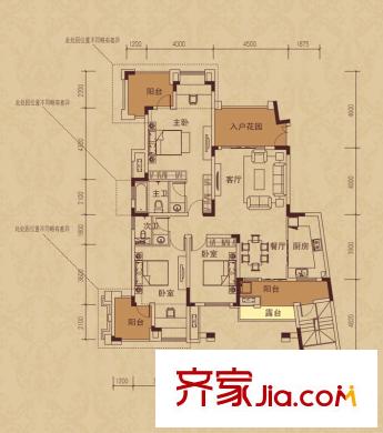 旭輝朗香郡戶型圖三期42號樓二層Dz-2戶型 3室2廳2衛(wèi)1廚