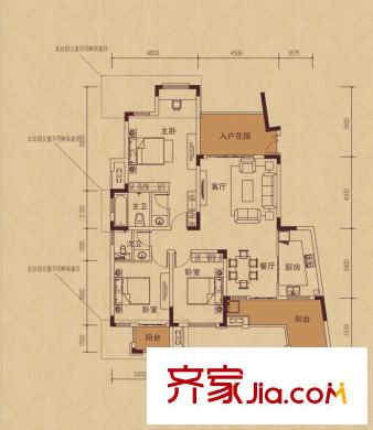旭輝朗香郡戶型圖三期42號樓標準層Dz-5戶型 3室2廳2衛(wèi)1廚