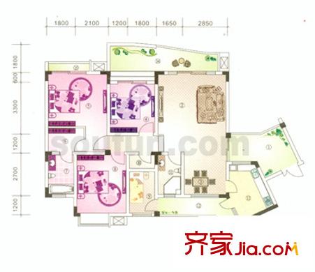 金香林戶型圖2,6號樓標準層 4室2廳2衛(wèi)1廚