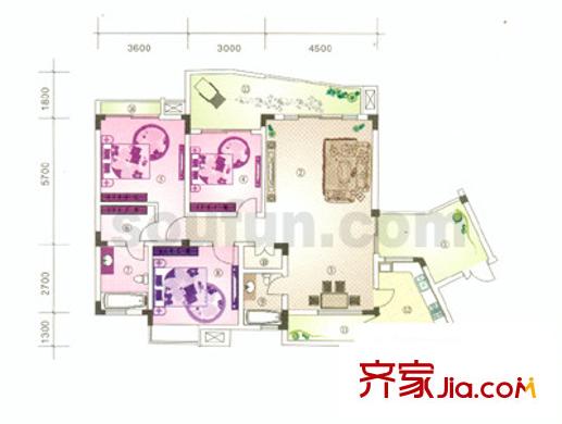 金香林戶型圖8,9號(hào)樓標(biāo)準(zhǔn)層 3室2廳2衛(wèi)1廚