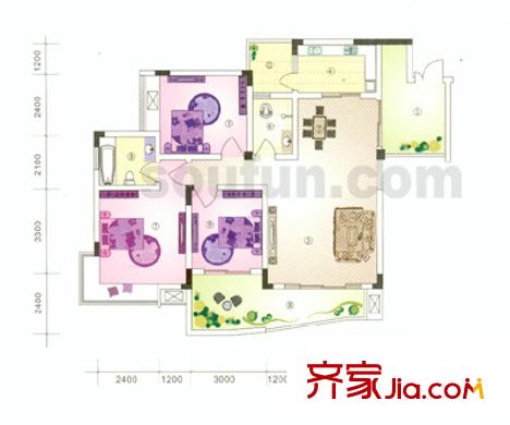 金香林戶型圖9/10號樓標準層 3室2廳2衛(wèi)1廚