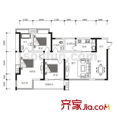 疊彩城二期 3室 戶(hù)型圖