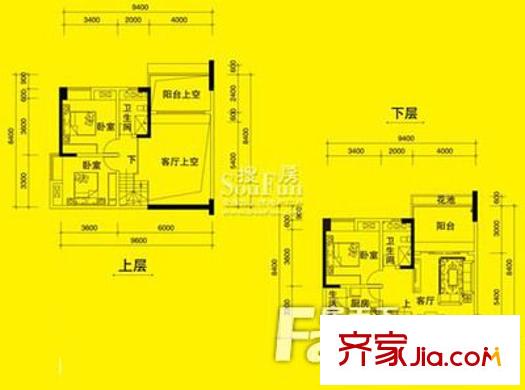 疊彩城二期 3室 戶型圖