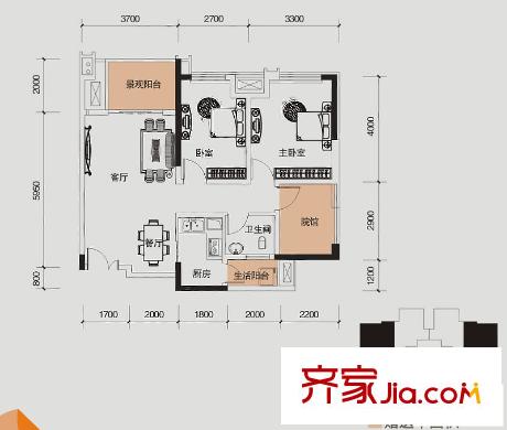 財信城市國際戶型圖一期5號樓標(biāo)準(zhǔn)層A戶型1、4、5、8號房 2室2廳1衛(wèi)1廚