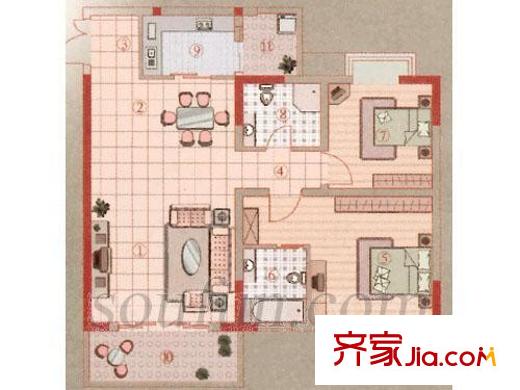 晉愉上江城戶型圖2室 2室2廳2衛(wèi)1廚