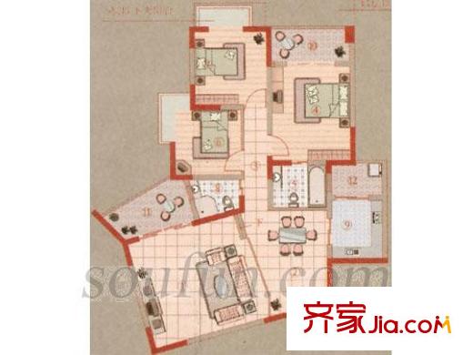 晉愉上江城戶型圖3室 3室2廳2衛(wèi)1廚