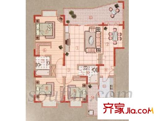 晉愉上江城戶型圖3室 3室2廳2衛(wèi)1廚