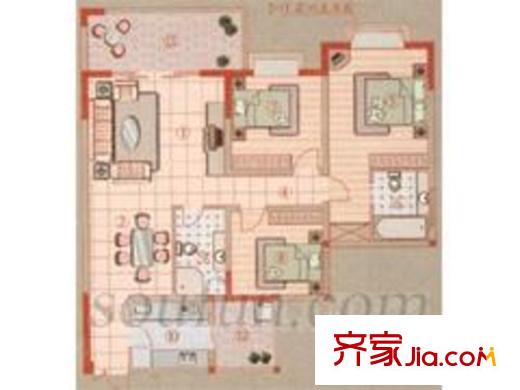 晉愉上江城戶型圖3室 3室2廳2衛(wèi)1廚