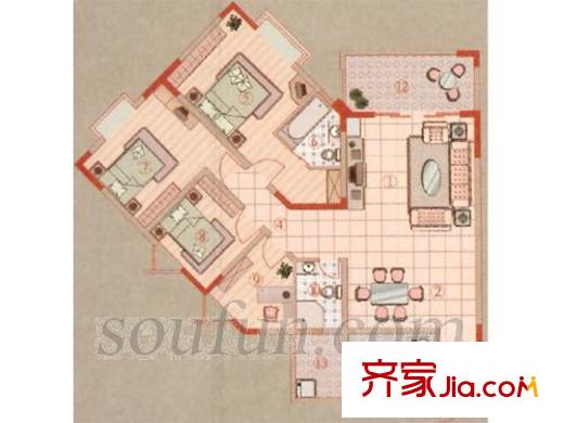 晉愉上江城戶型圖4室 4室2廳2衛(wèi)1廚