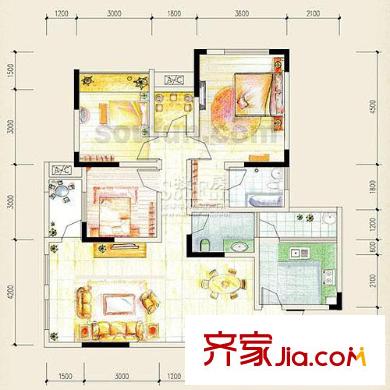 東衡檳城戶型圖戶型J 3室2廳2衛(wèi)1廚