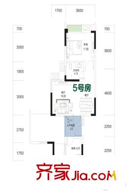 慶業(yè)九寨印象二期4號樓標準層5號房戶型 1室1廳1衛(wèi)1廚