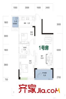 慶業(yè)九寨印象二期4號樓標準層1號房戶型 2室2廳1衛(wèi)1廚