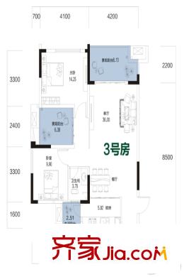 慶業(yè)九寨印象二期4號樓標準層3號房戶型 2室2廳1衛(wèi)1廚