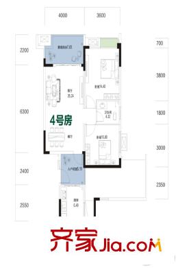 慶業(yè)九寨印象二期4號樓標準層4號房戶型 2室2廳1衛(wèi)1廚