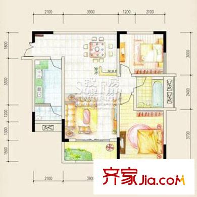 東衡檳城戶型圖6號樓戶型P 2室2廳1衛(wèi)1廚