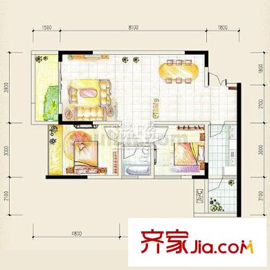 東衡檳城戶型圖戶型I 2室2廳1衛(wèi)1廚