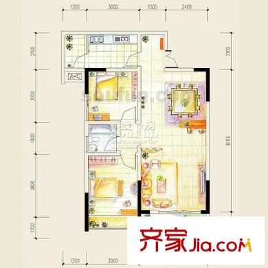 東衡檳城戶型圖戶型H 2室2廳1衛(wèi)1廚