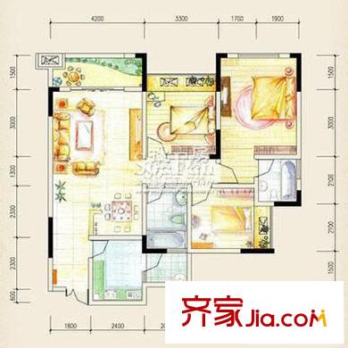 東衡檳城戶型圖6號(hào)樓戶型M 3室2廳2衛(wèi)1廚